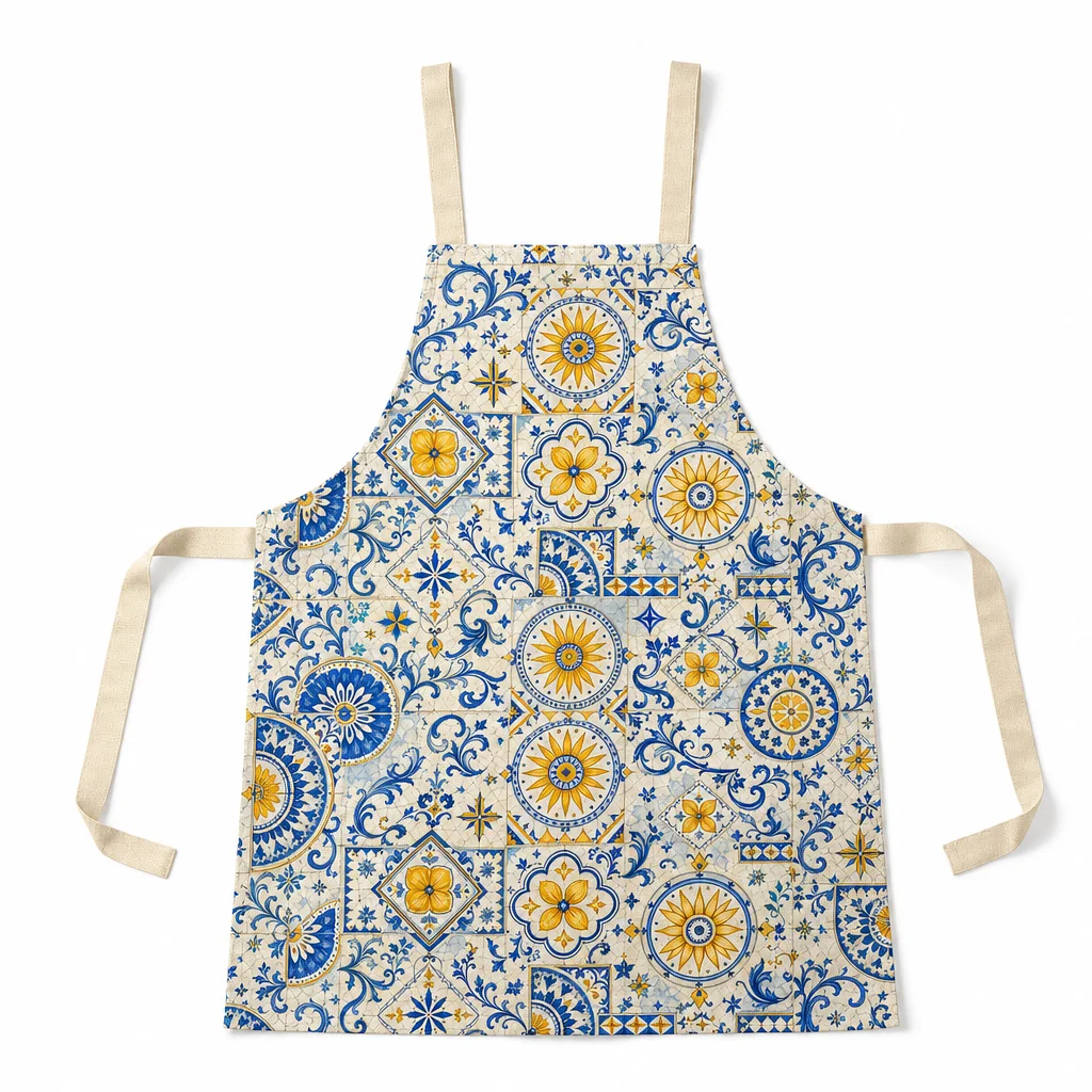 Vintage Kitchen Tile All-Over Print Apron - flat lay