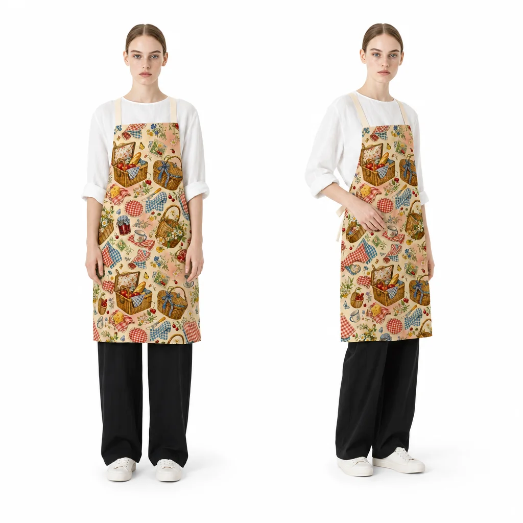 Vintage Picnic Basket All-Over Print Apron - worn by model