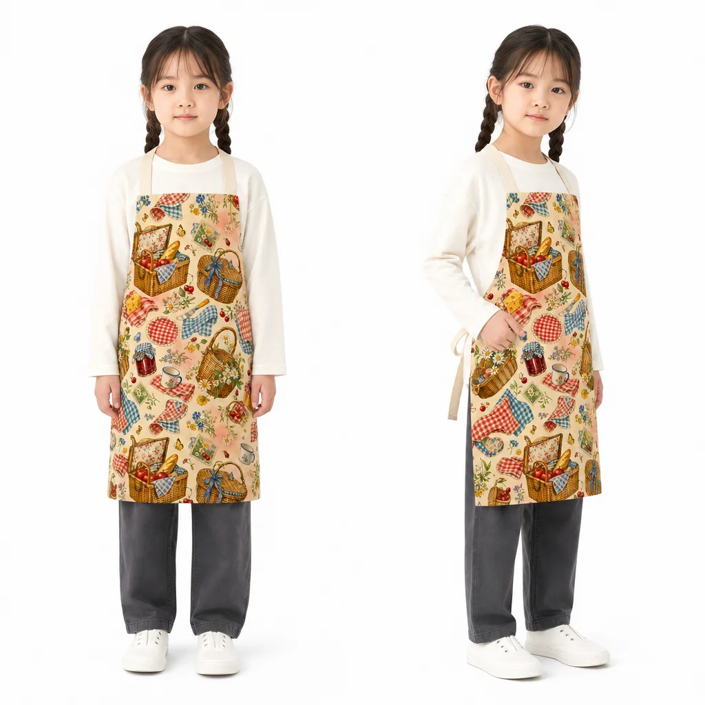 Vintage Picnic Basket All-Over Print Apron - worn by model