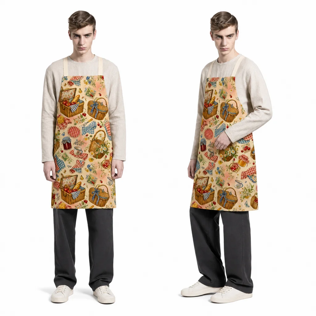 Vintage Picnic Basket All-Over Print Apron - worn by model