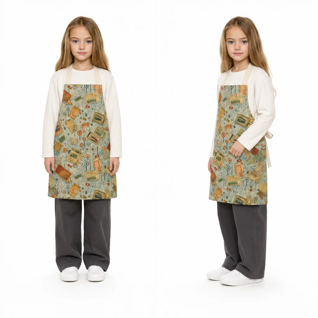 Vintage City Tickets All-Over Print Apron - worn by model