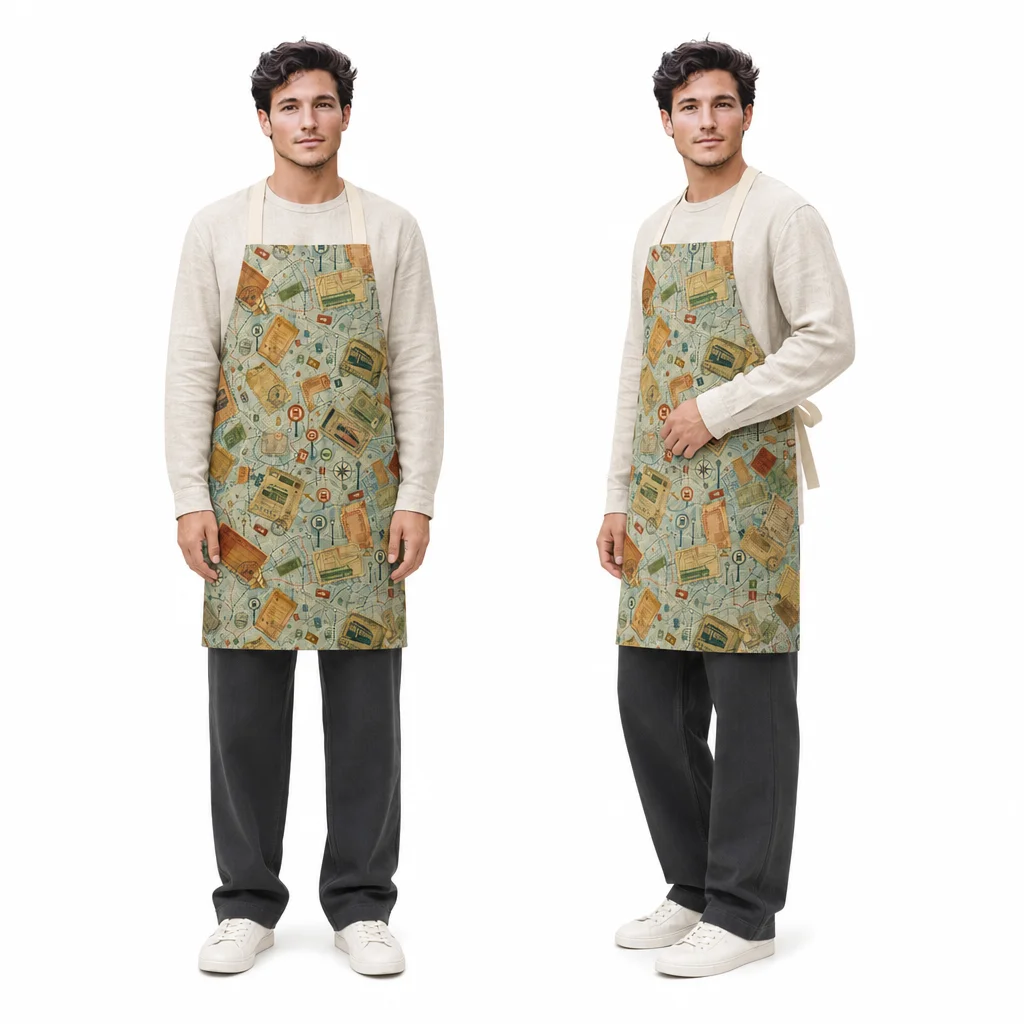 Vintage City Tickets All-Over Print Apron - worn by model