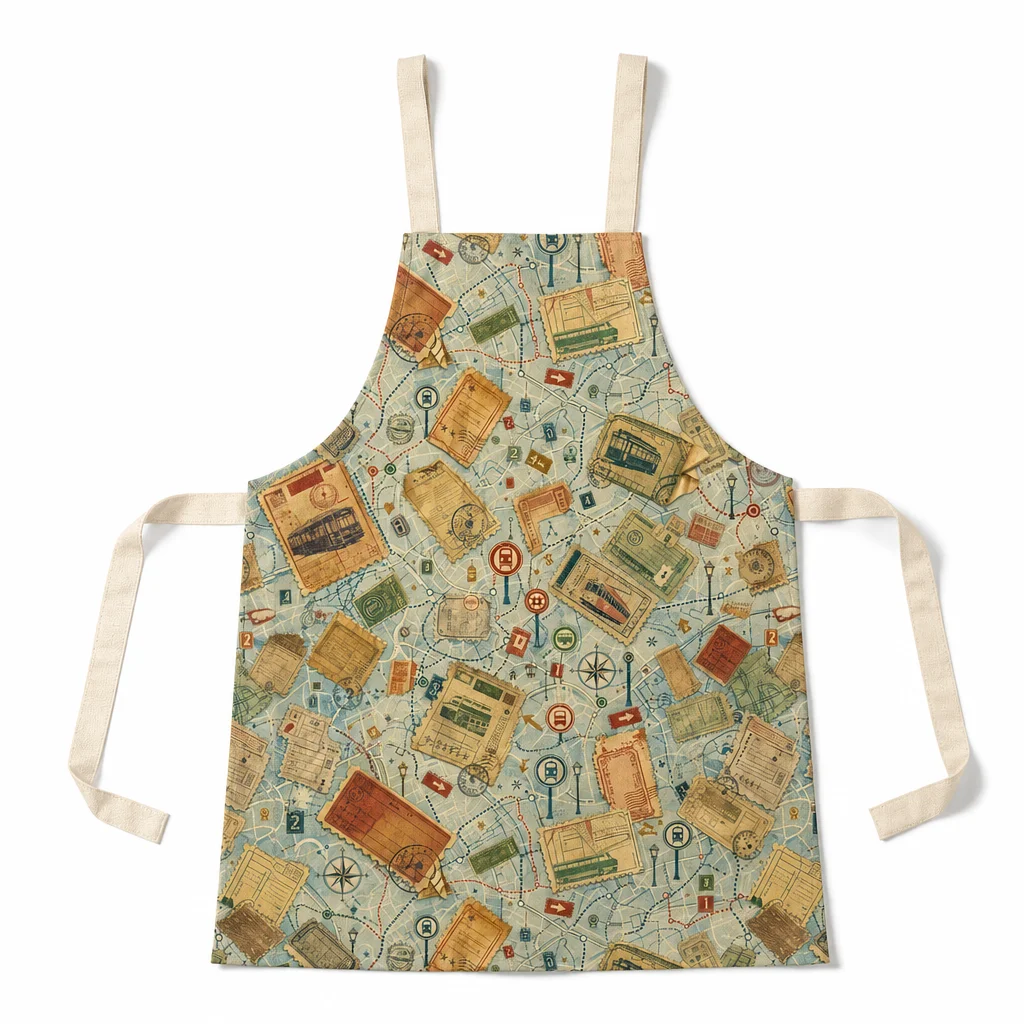 Vintage City Tickets All-Over Print Apron - flat lay