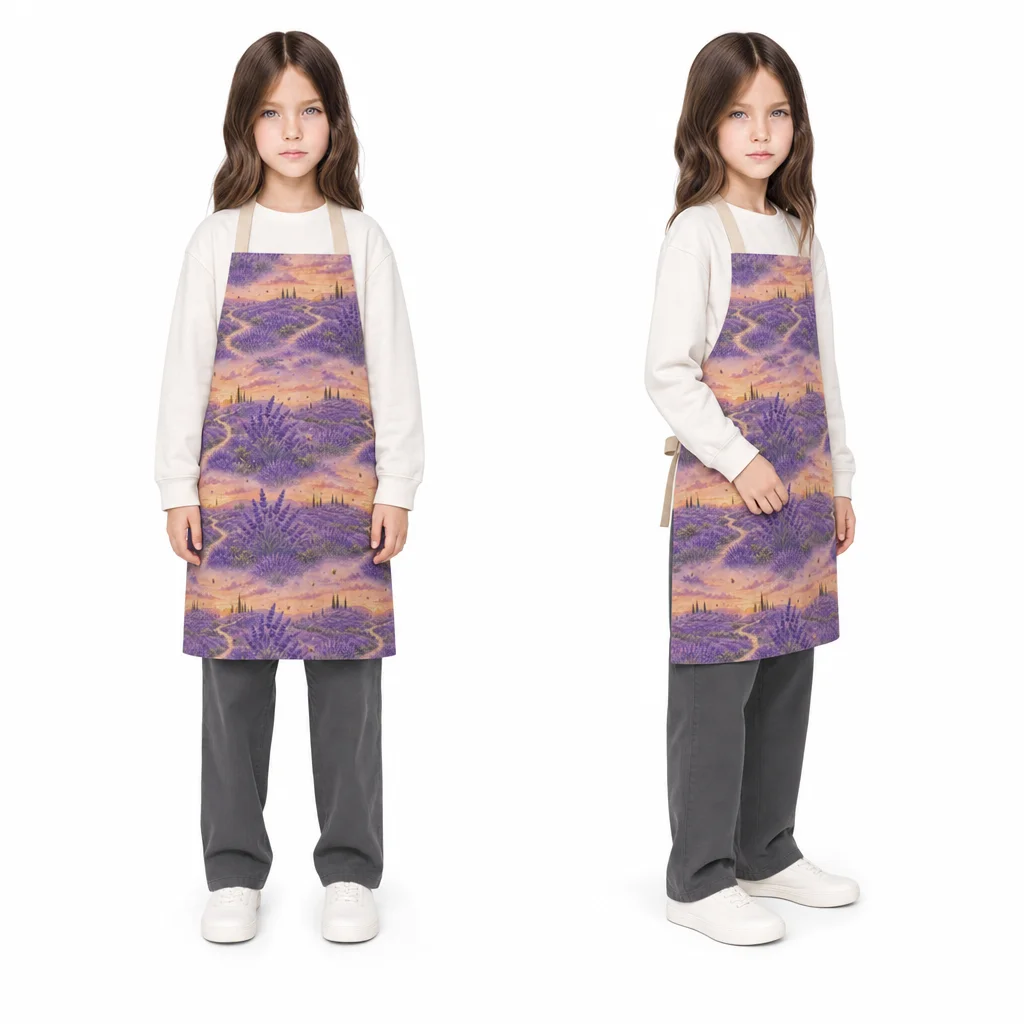 Lavender Sunset Hills All-Over Print Apron - worn by model