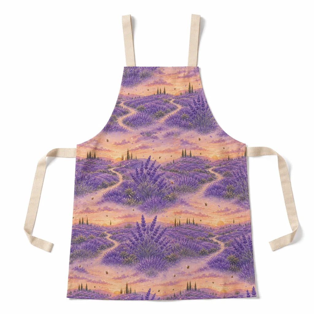 Lavender Sunset Hills All-Over Print Apron - flat lay