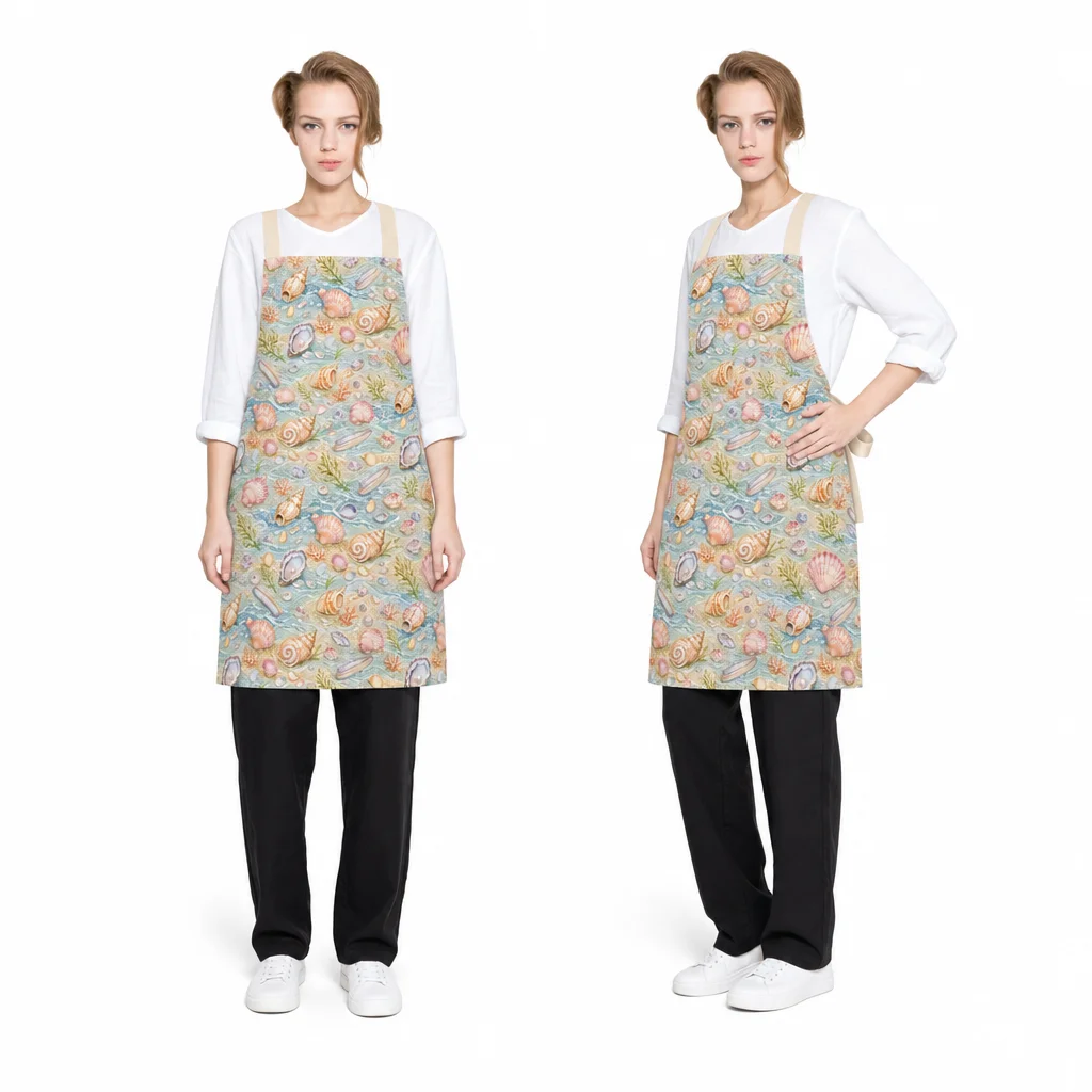 Seashell Tidewalk All-Over Print Apron - worn by model