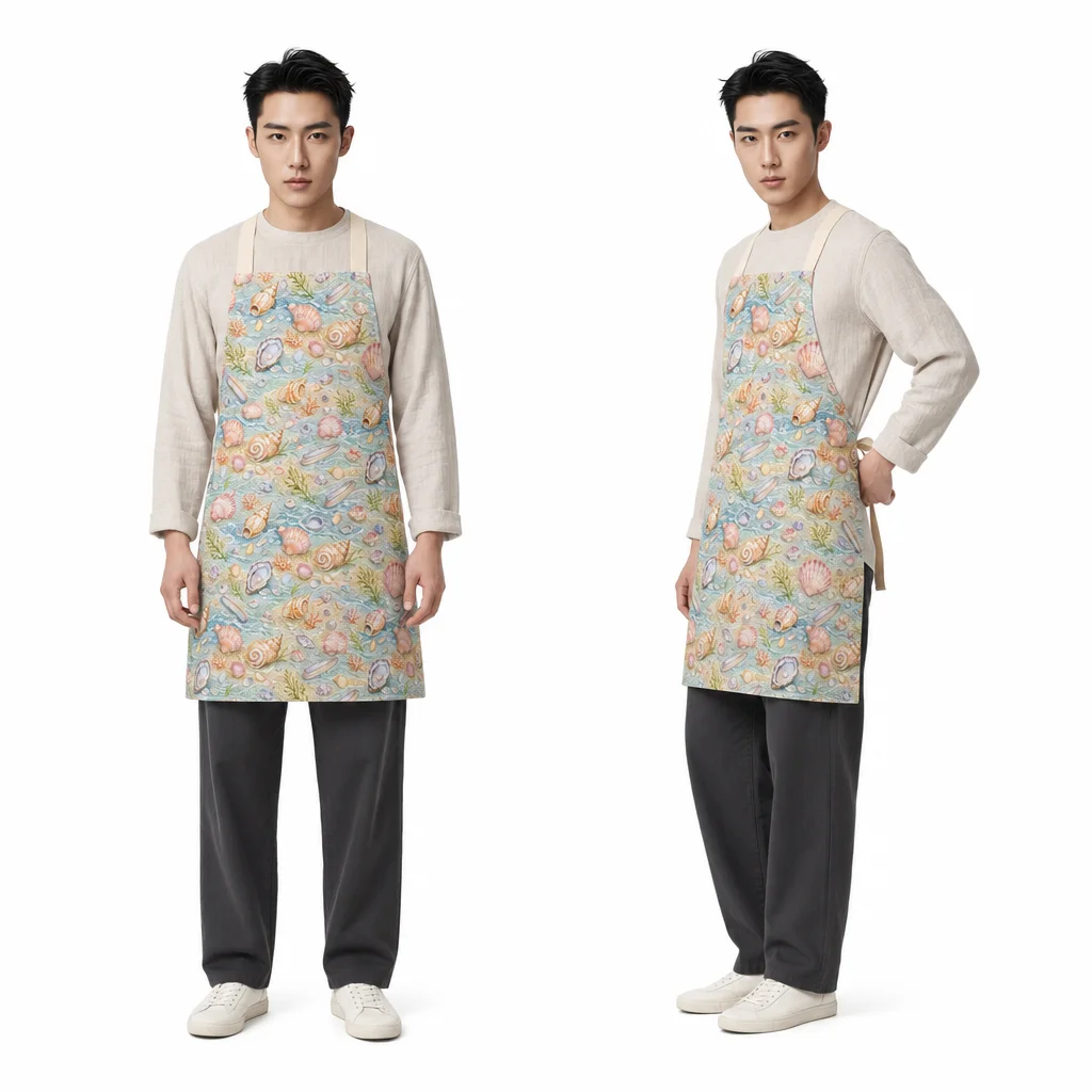 Seashell Tidewalk All-Over Print Apron - worn by model