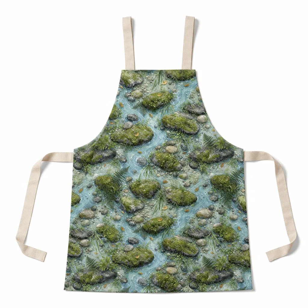Forest Stream Moss Stones All-Over Print Apron - flat lay