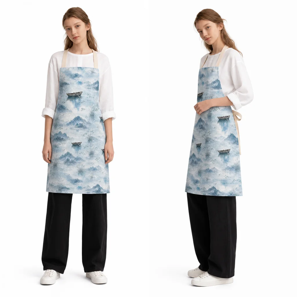 Mist-Lake Boat Reflection All-Over Print Apron - worn by model