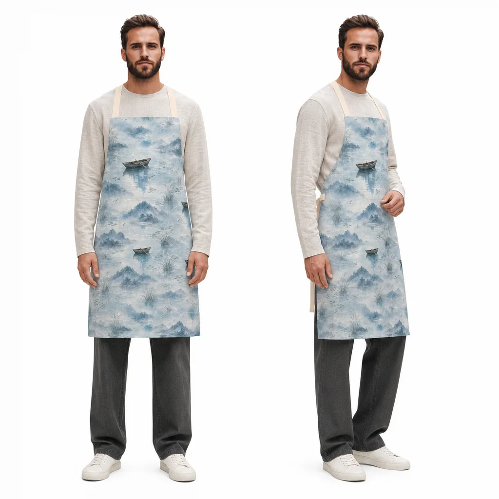 Mist-Lake Boat Reflection All-Over Print Apron - worn by model