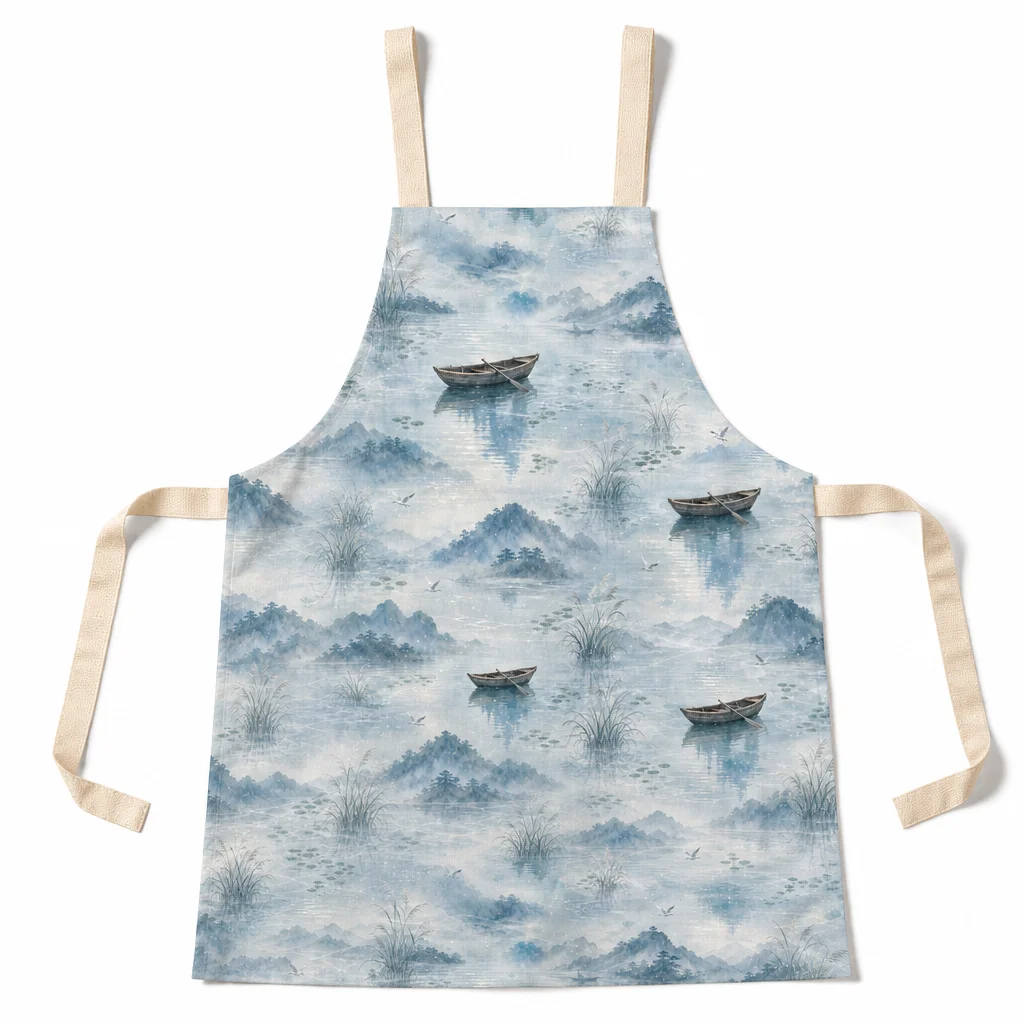 Mist-Lake Boat Reflection All-Over Print Apron - flat lay