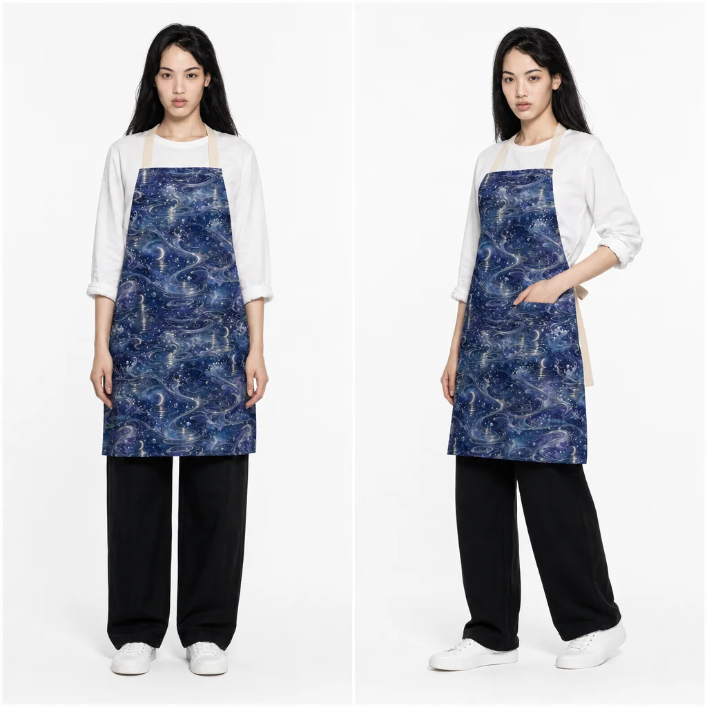 Moonlit Silver Tide All-Over Print Apron - worn by model