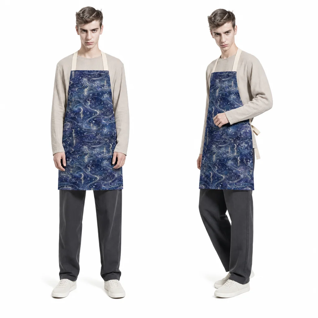 Moonlit Silver Tide All-Over Print Apron - worn by model