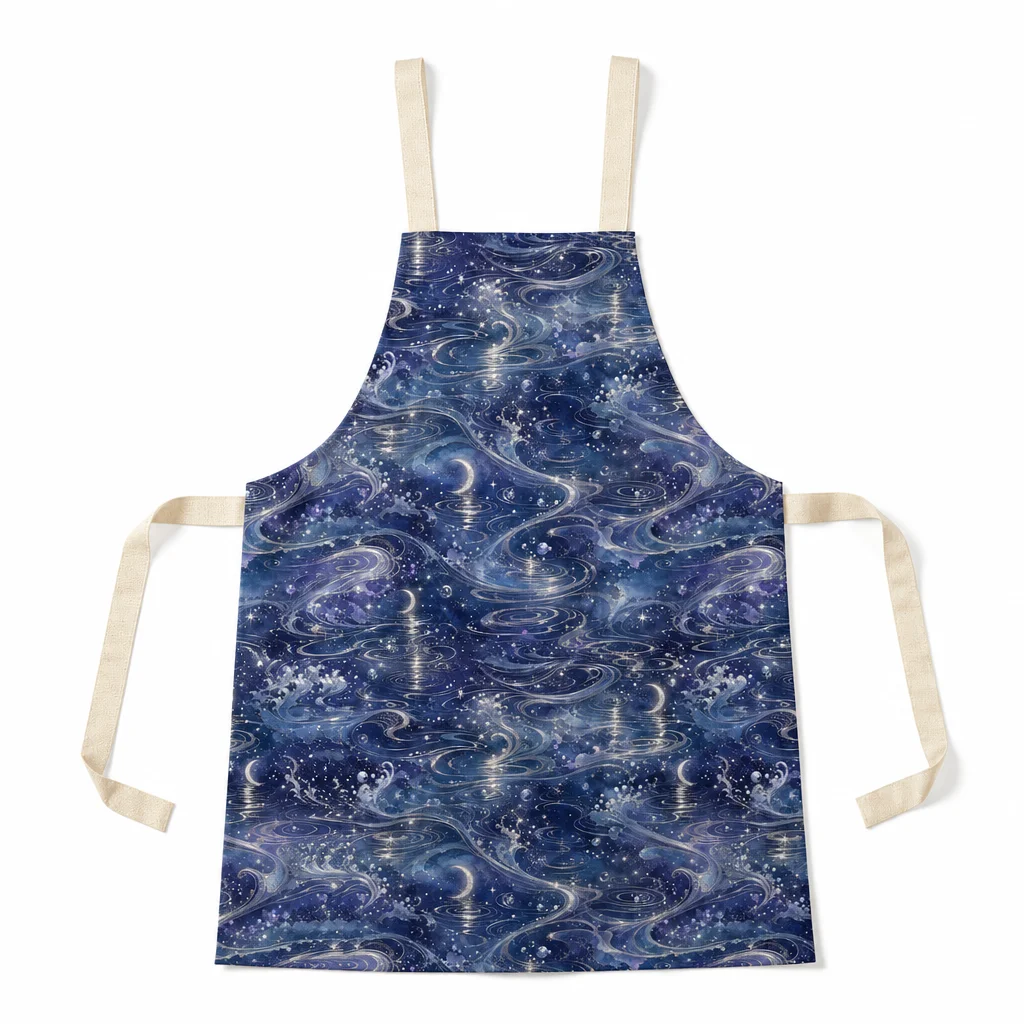 Moonlit Silver Tide All-Over Print Apron - flat lay