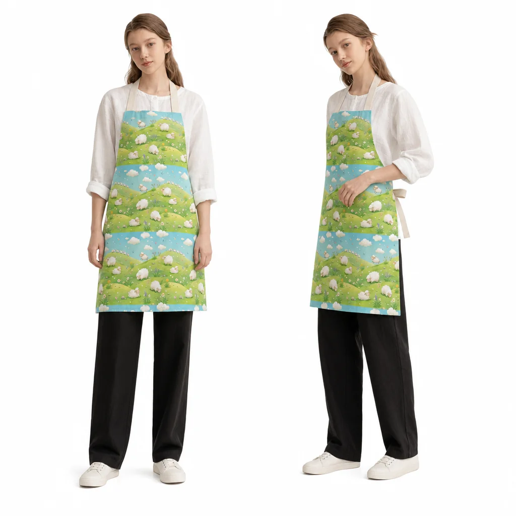 Spring Sheep Hillside All-Over Print Apron - worn by model