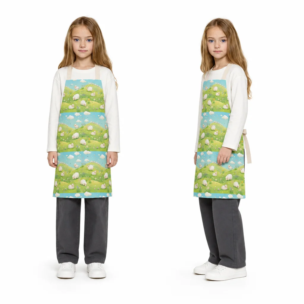 Spring Sheep Hillside All-Over Print Apron - worn by model
