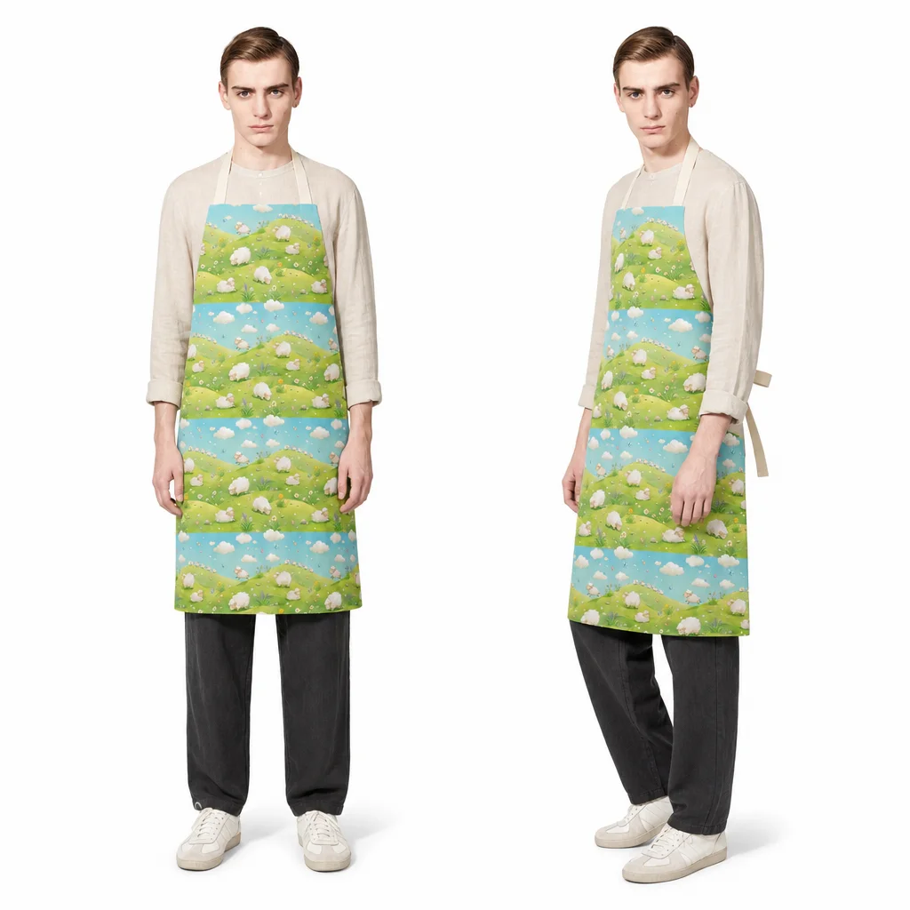 Spring Sheep Hillside All-Over Print Apron - worn by model