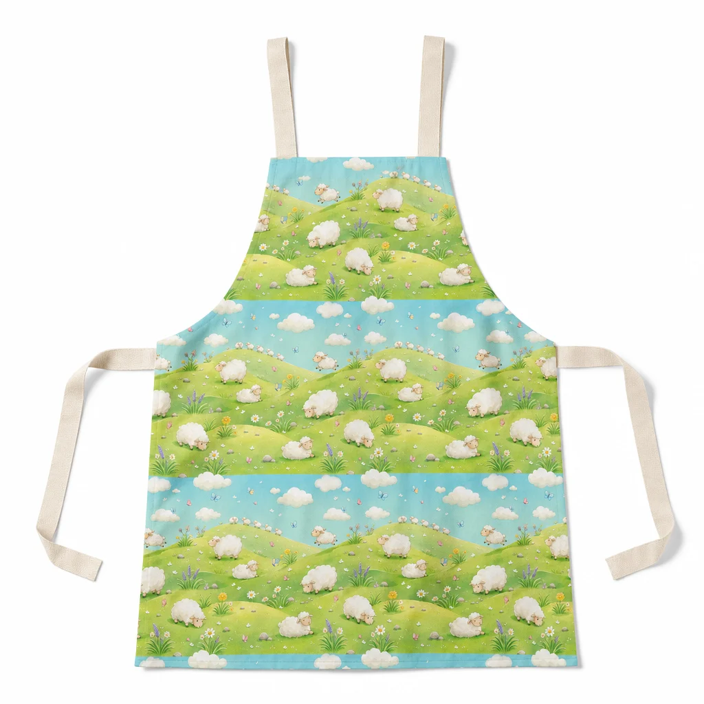 Spring Sheep Hillside All-Over Print Apron - flat lay