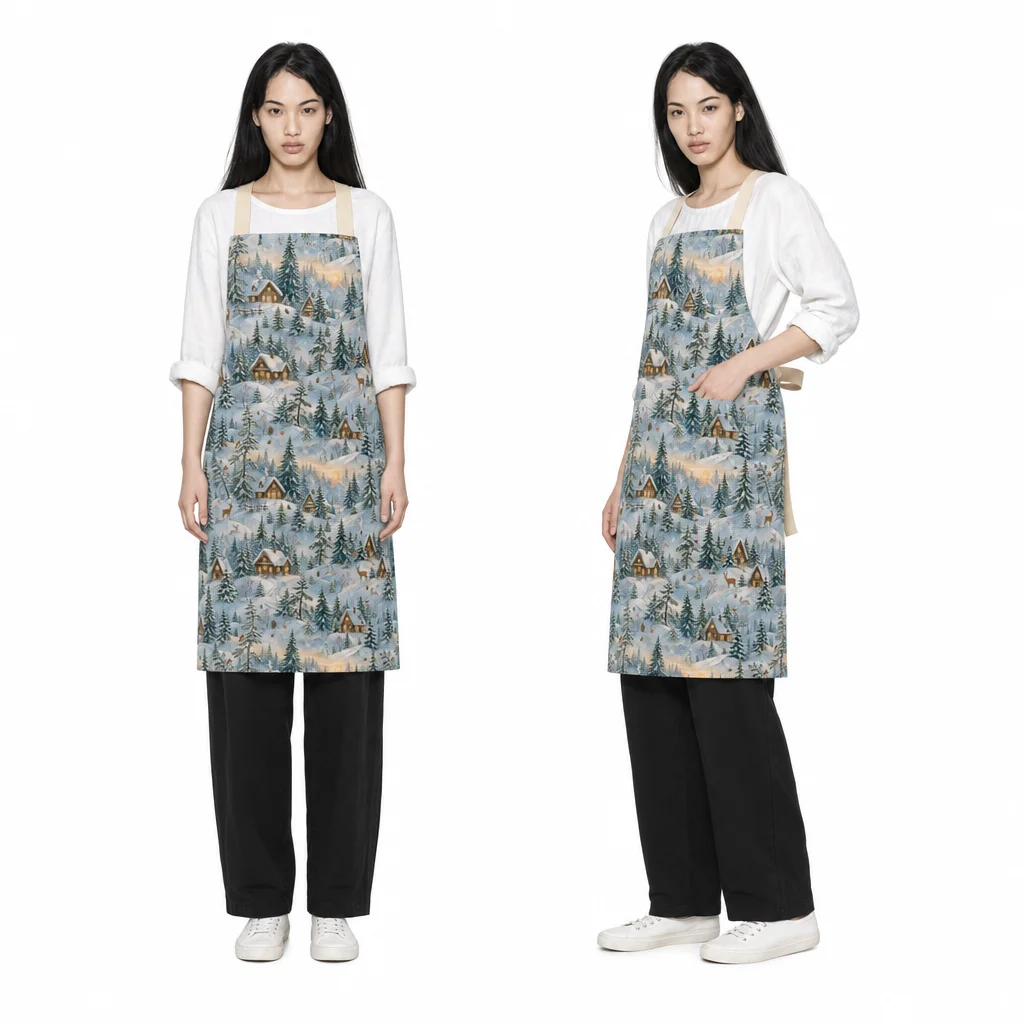 Winter Pine Cabin All-Over Print Apron - worn by model