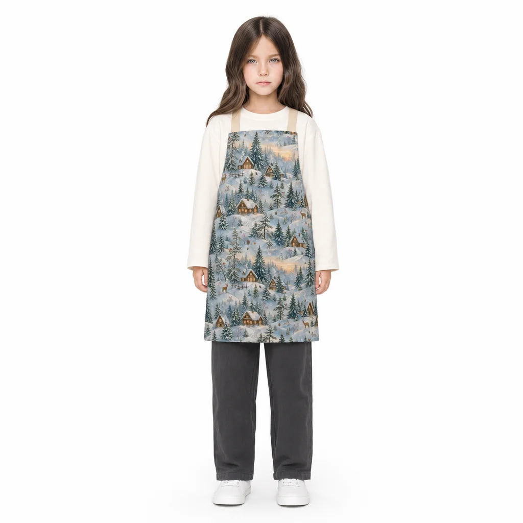 Winter Pine Cabin All-Over Print Apron - worn by model