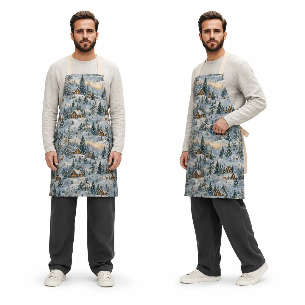 Winter Pine Cabin All-Over Print Apron - worn by model