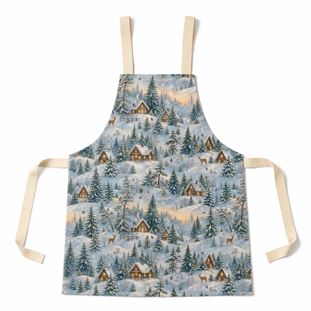 Winter Pine Cabin All-Over Print Apron - flat lay