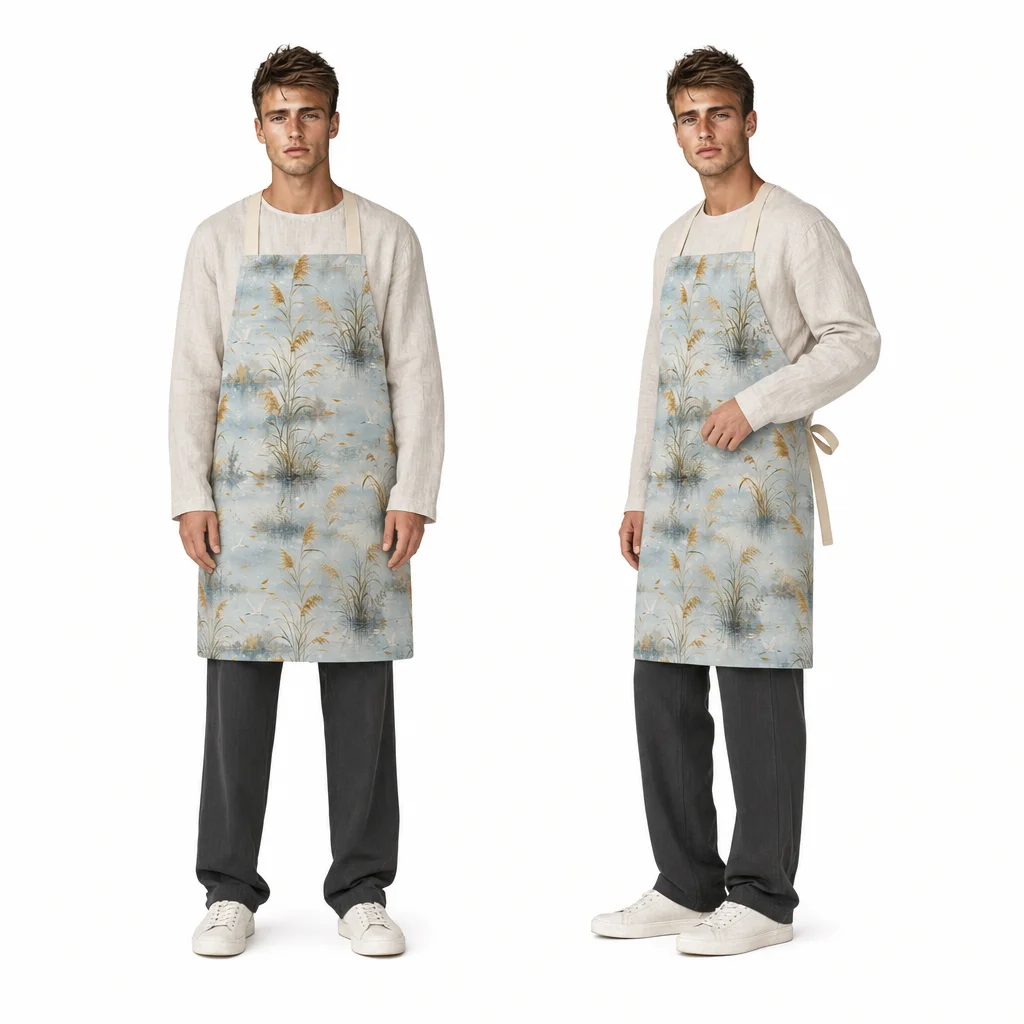 Autumn Lakeside Reeds All-Over Print Apron - worn by model