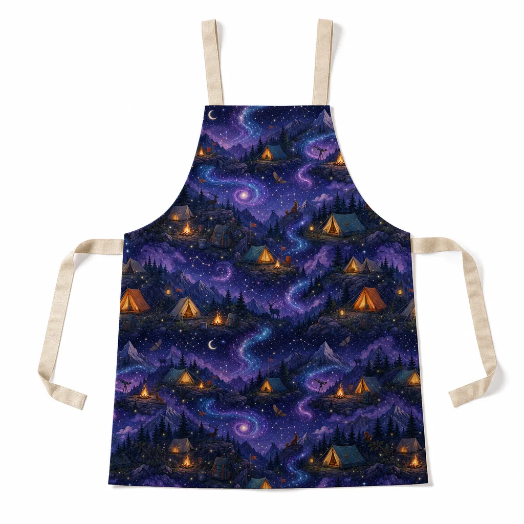Galaxy Mountain Camping All-Over Print Apron - flat lay