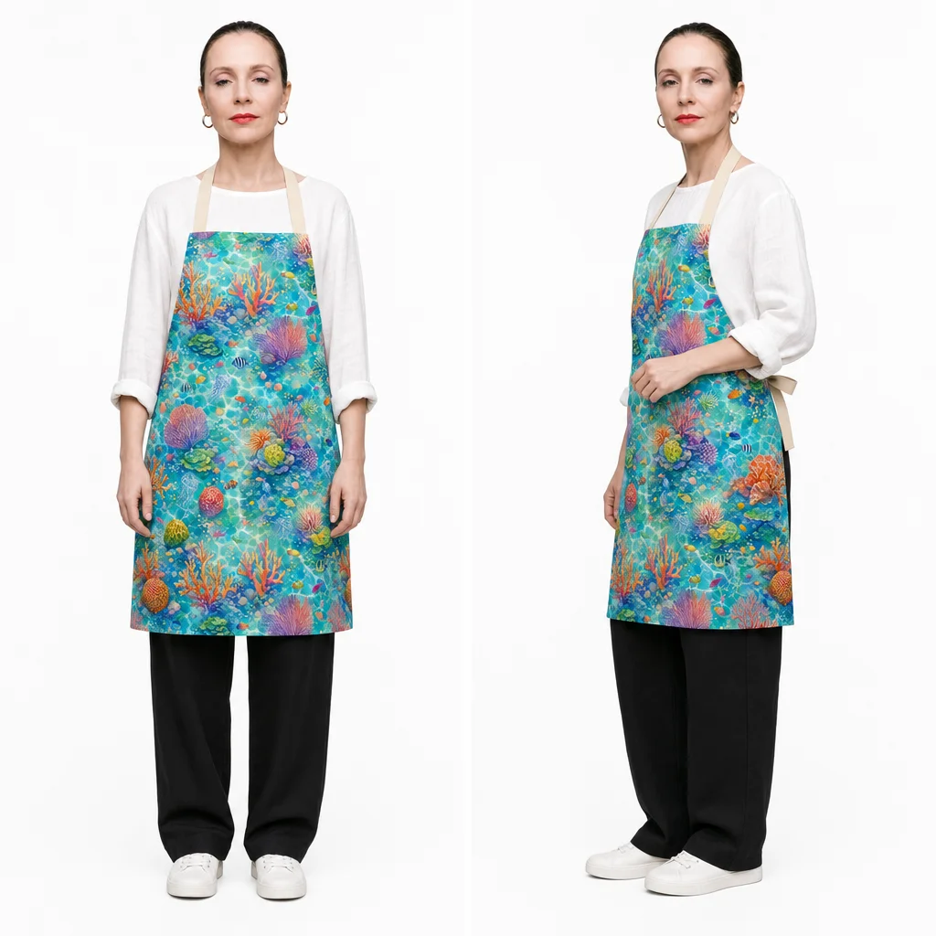 Tropical Coral Reef All-Over Print Apron - worn by model