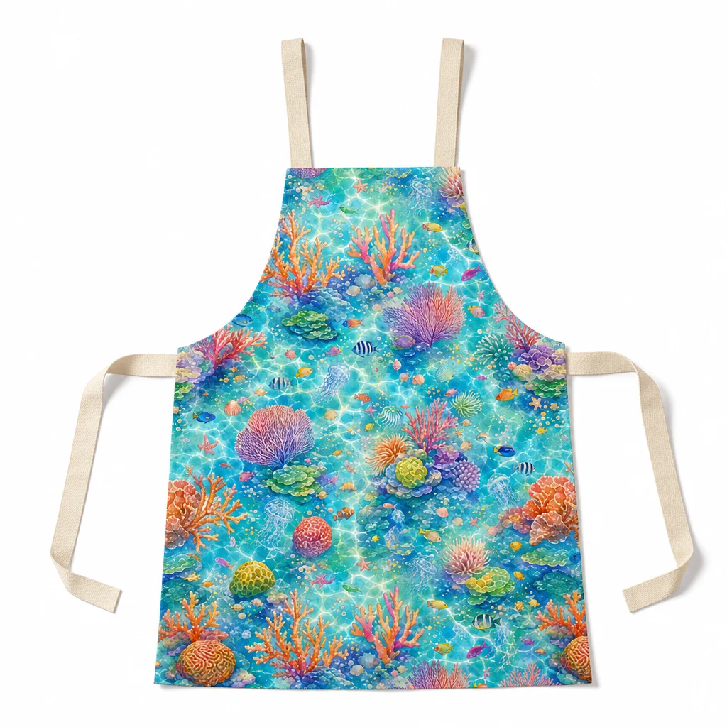 Tropical Coral Reef All-Over Print Apron - flat lay