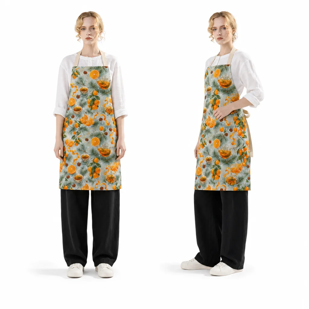 Winter Citrus Pine Tea All-Over Print Apron - worn by model
