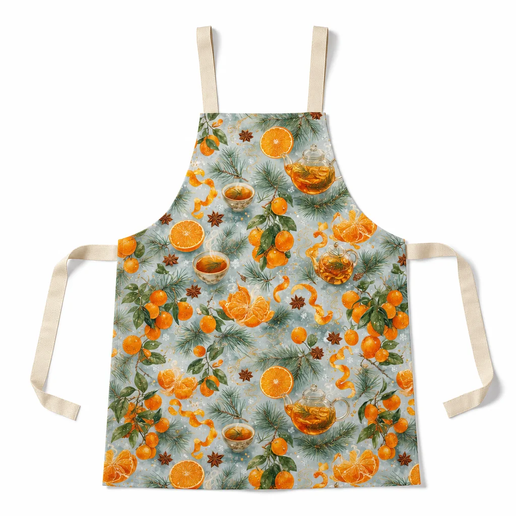 Winter Citrus Pine Tea All-Over Print Apron - flat lay
