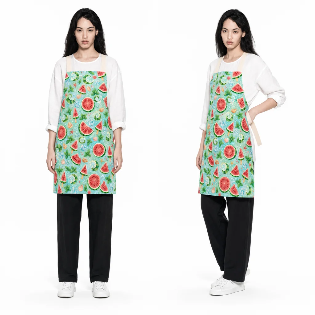 Mint Watermelon Sea Breeze All-Over Print Apron - worn by model