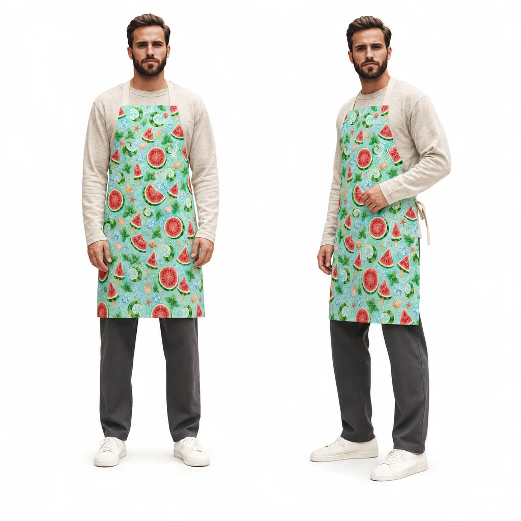 Mint Watermelon Sea Breeze All-Over Print Apron - worn by model
