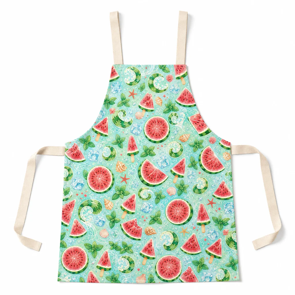 Mint Watermelon Sea Breeze All-Over Print Apron - flat lay