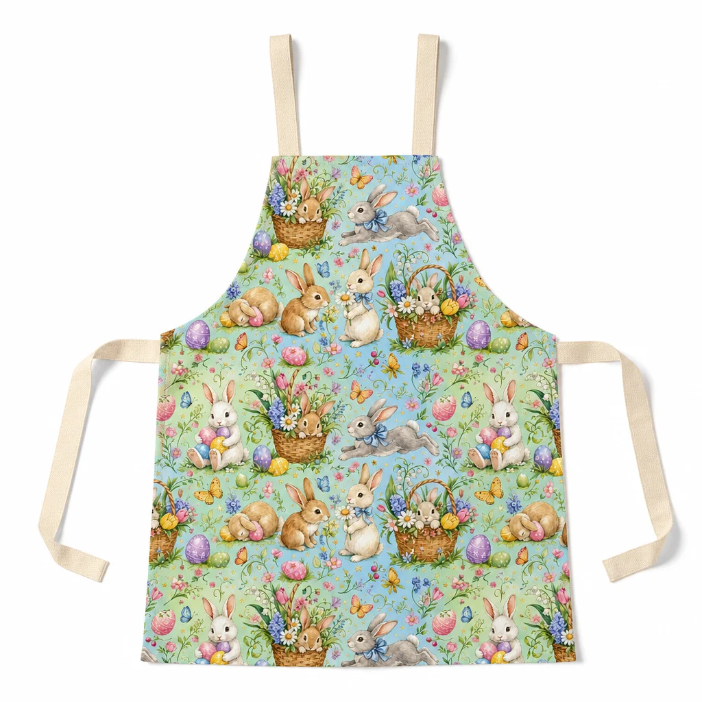 Easter Bunny Spring Basket All-Over Print Apron - flat lay