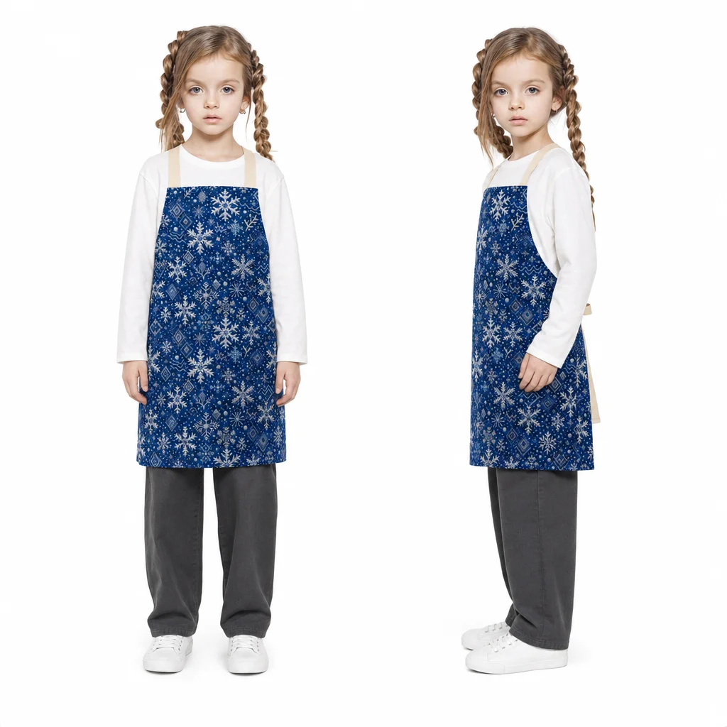 Winter Indigo Snowflake All-Over Print Apron - worn by model