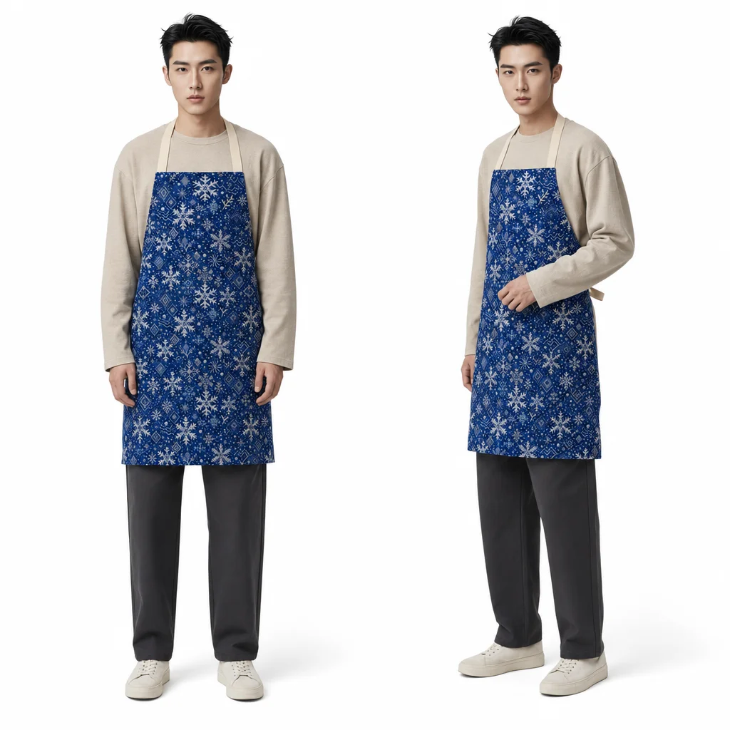 Winter Indigo Snowflake All-Over Print Apron - worn by model