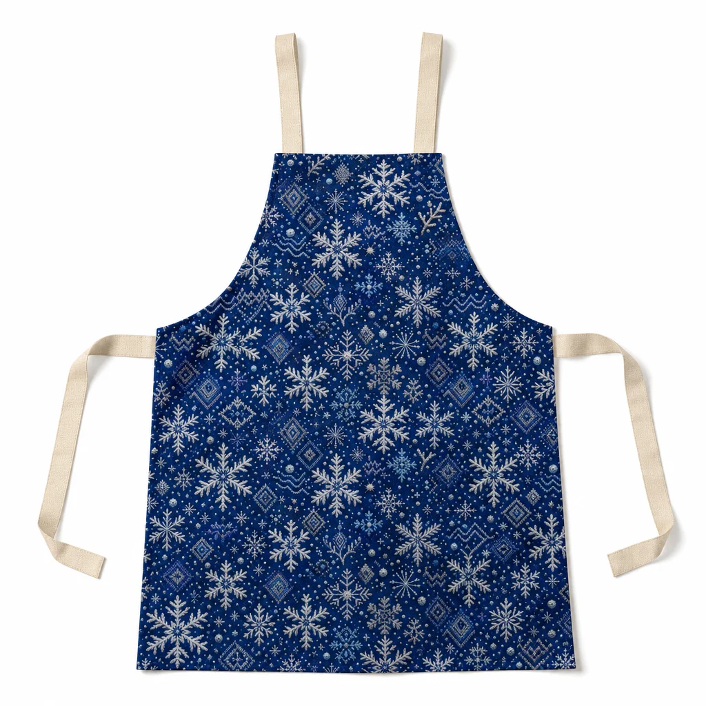 Winter Indigo Snowflake All-Over Print Apron - flat lay