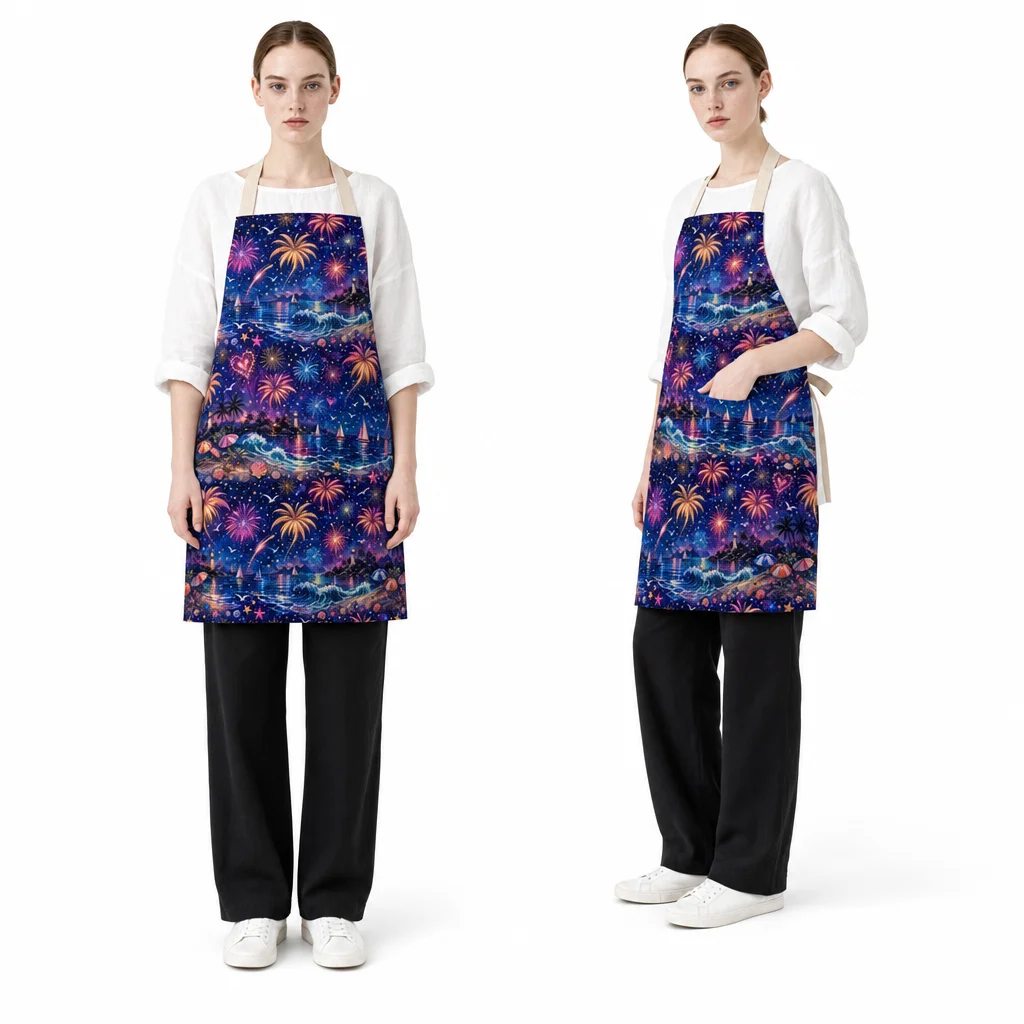 Summer Seaside Fireworks All-Over Print Apron - worn by model