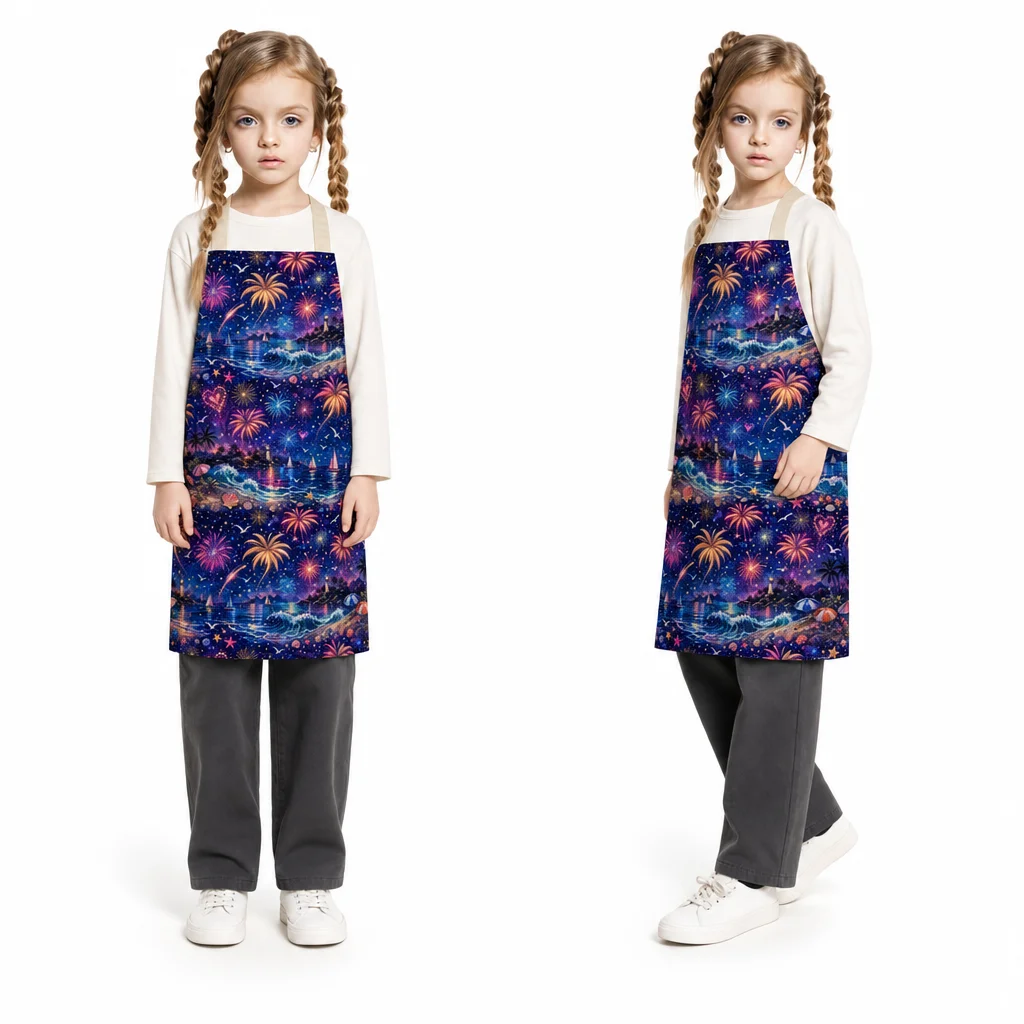 Summer Seaside Fireworks All-Over Print Apron - worn by model