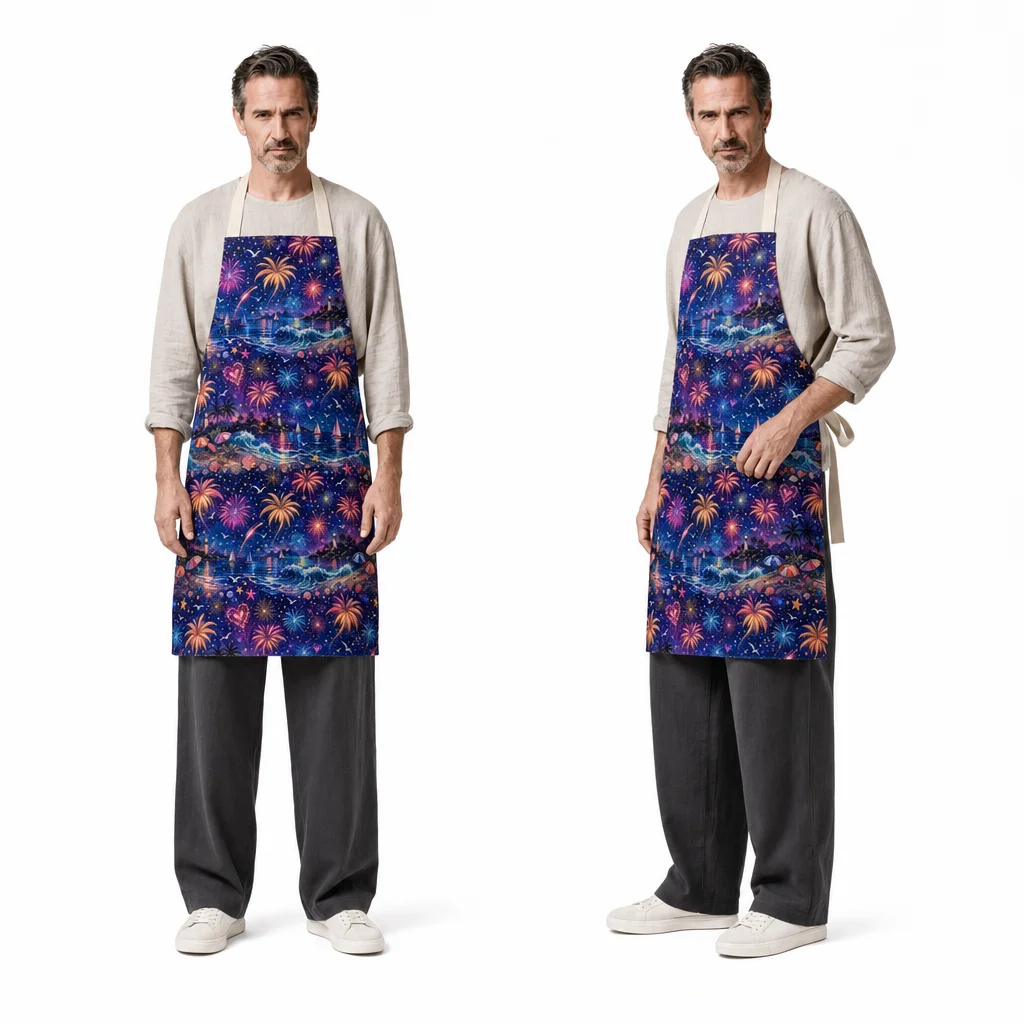 Summer Seaside Fireworks All-Over Print Apron - worn by model