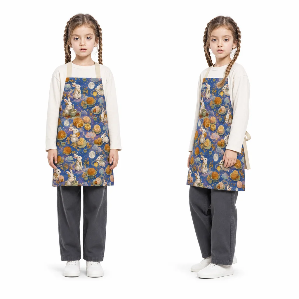 Moon Rabbit Mooncake Feast All-Over Print Apron - worn by model