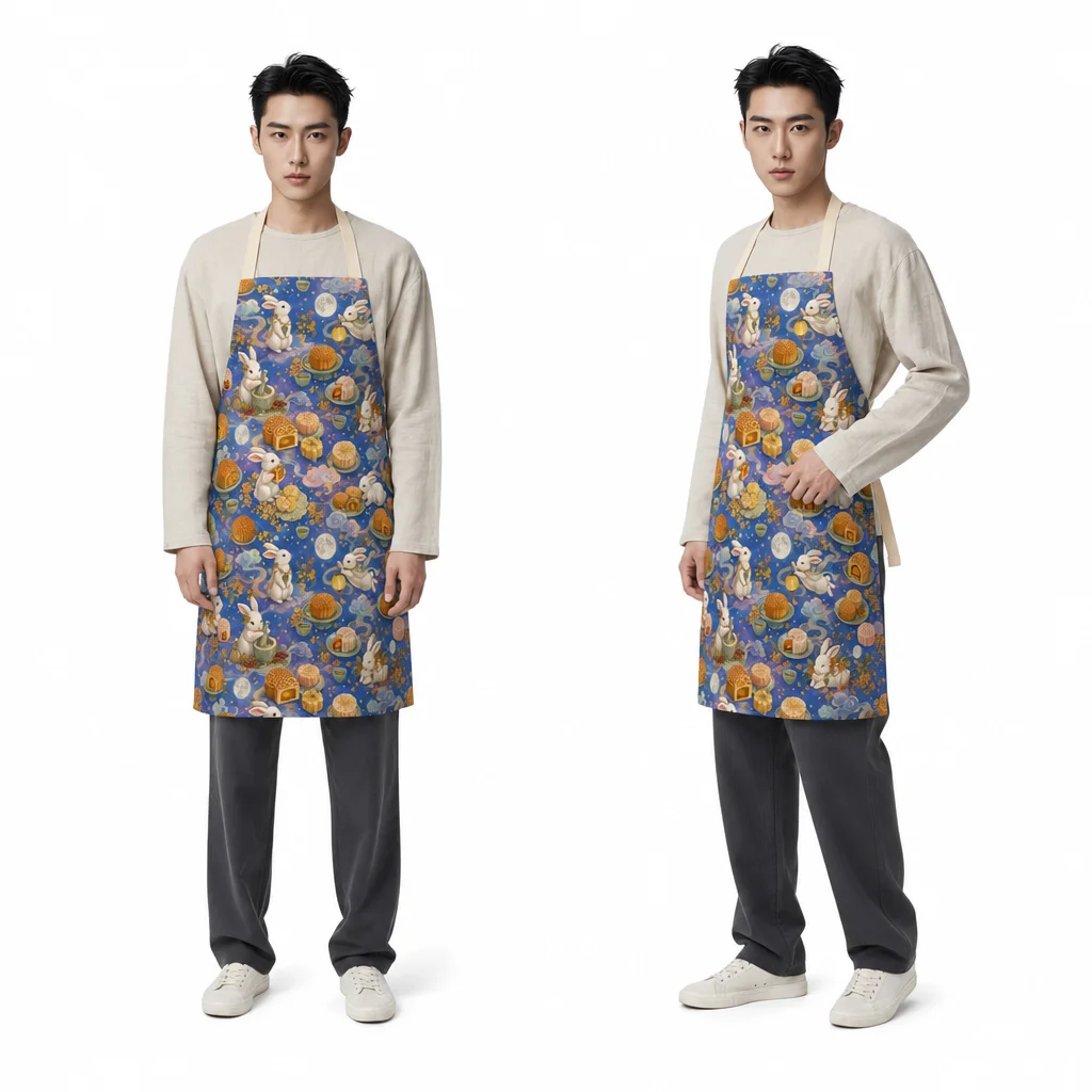 Moon Rabbit Mooncake Feast All-Over Print Apron - worn by model