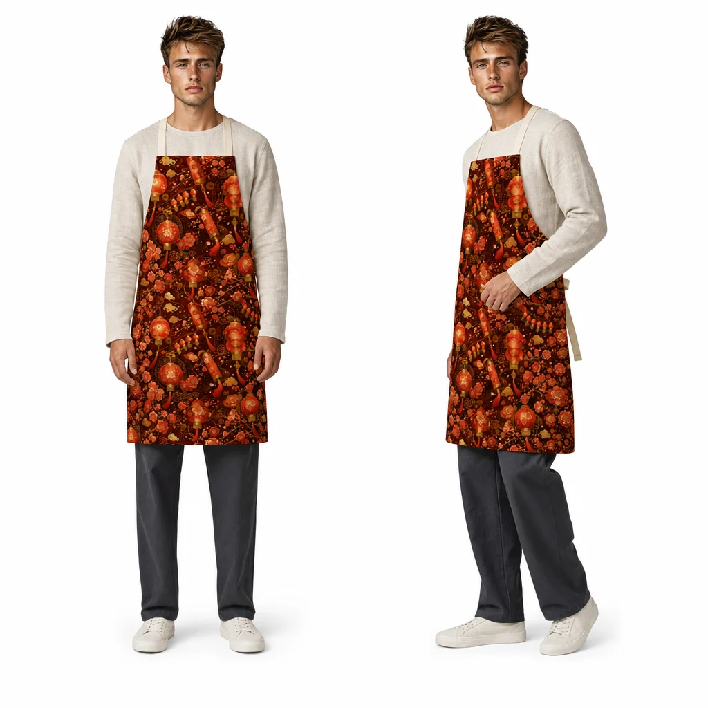 Golden Plum Lantern All-Over Print Apron - worn by model