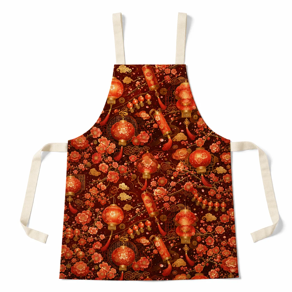 Golden Plum Lantern All-Over Print Apron - flat lay