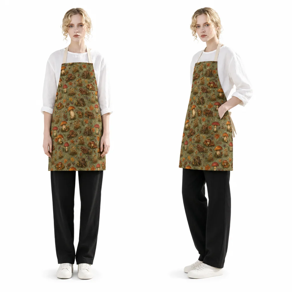 Autumn Mushroom Forest All-Over Print Apron - worn by model