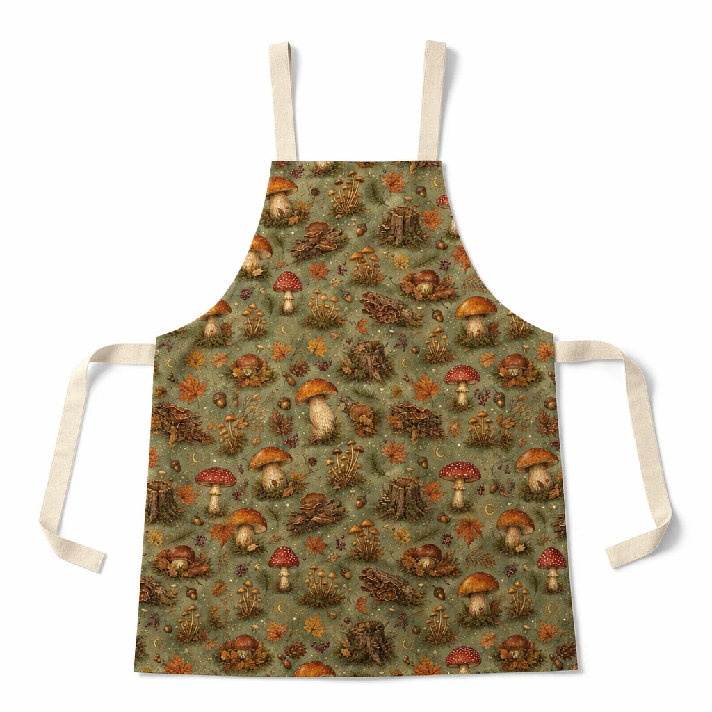 Autumn Mushroom Forest All-Over Print Apron - flat lay