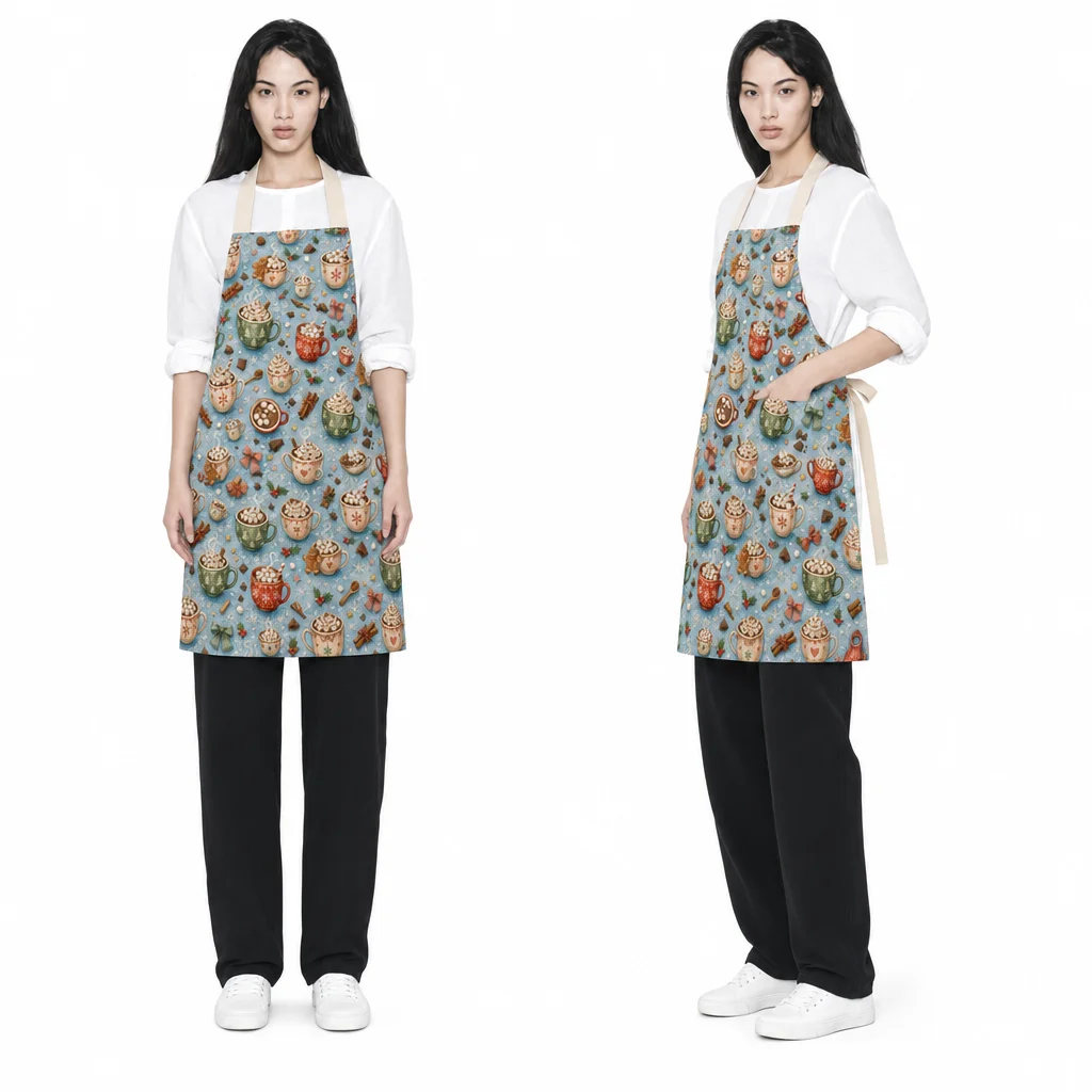 Winter Hot Cocoa All-Over Print Apron - worn by model