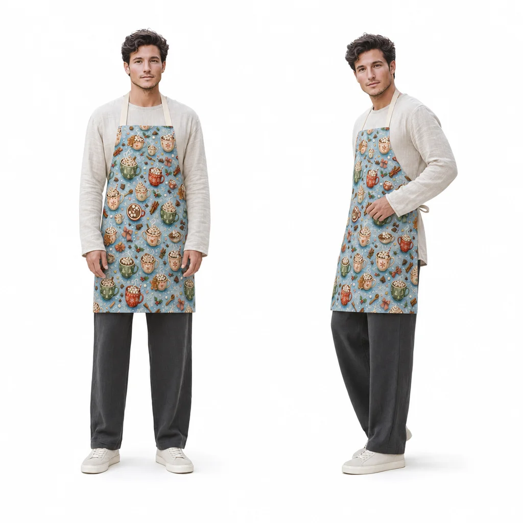 Winter Hot Cocoa All-Over Print Apron - worn by model